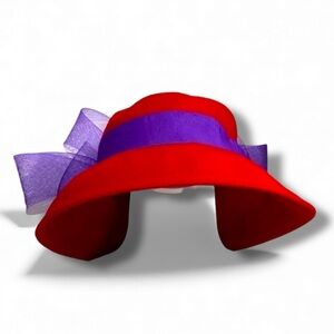 Scala Red Hat Society Wool Hat with Purple Ribbon and Flower Derby Party Drama